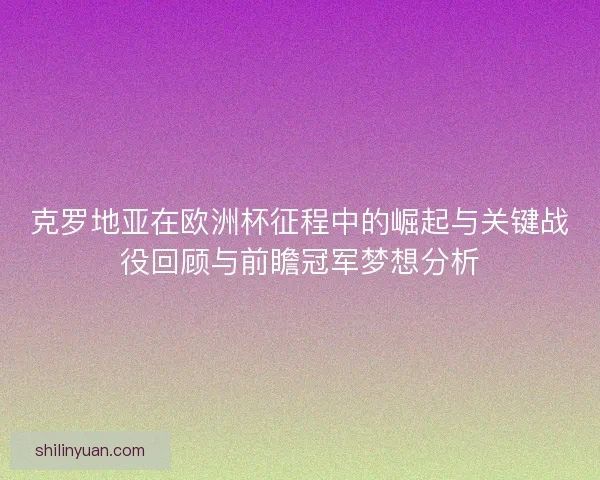 克罗地亚在欧洲杯征程中的崛起与关键战役回顾与前瞻冠军梦想分析