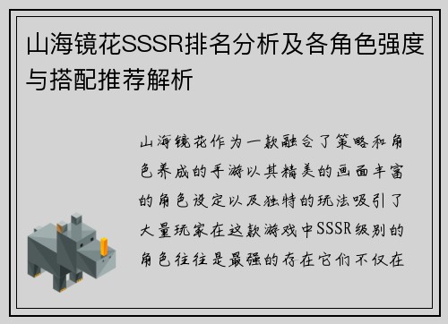 山海镜花SSSR排名分析及各角色强度与搭配推荐解析